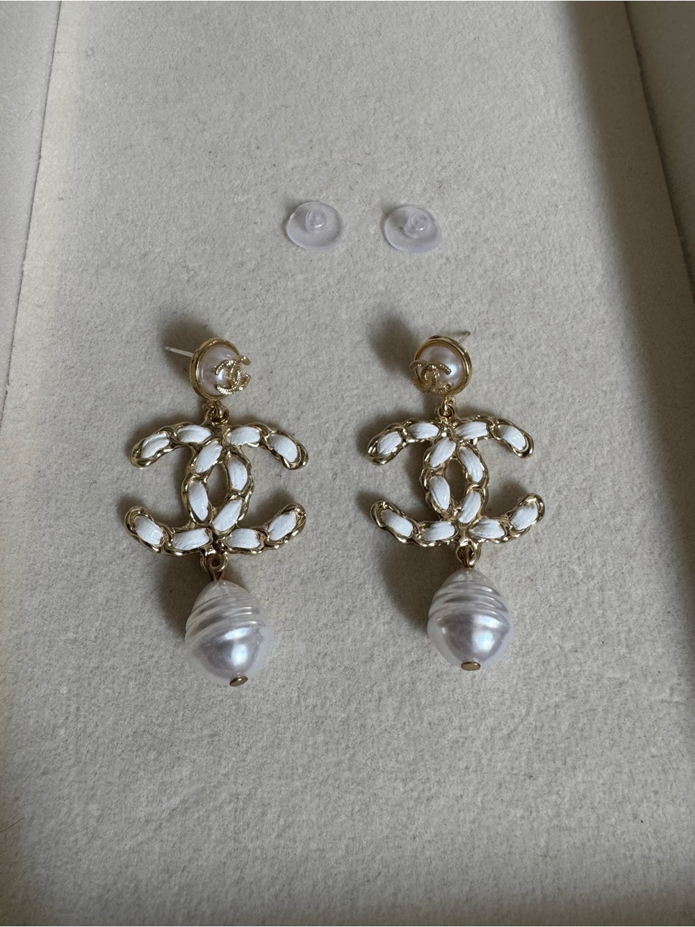 White & gold with pearl detail earrings